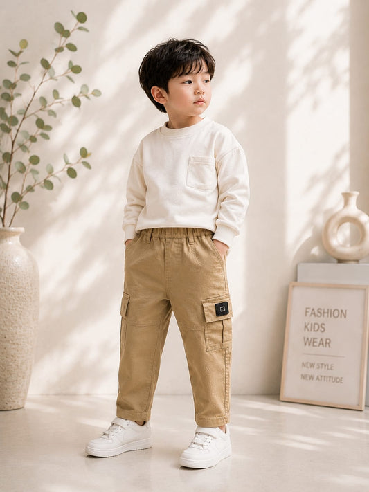 Kids Premium Cargo Jogger Pants | Elastic Waist | Cotton Twill | Size 18-26