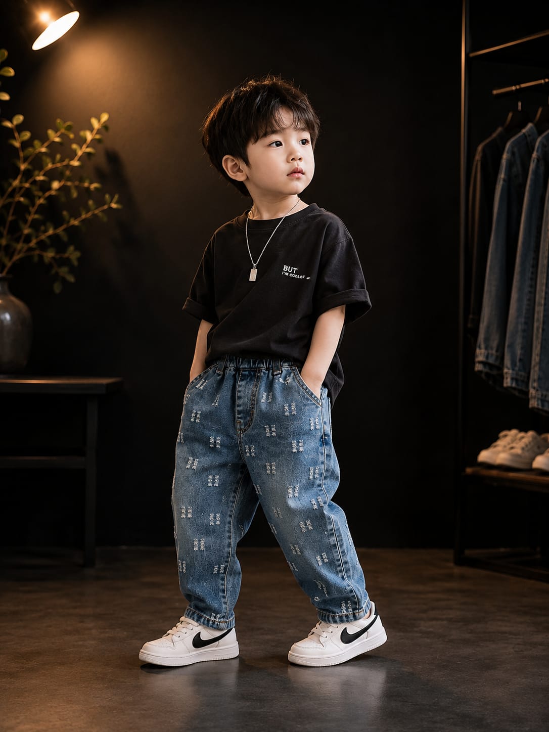 Kids Premium Self Design Denim Jeans | Elastic Waist | Light Blue | Size 18-26
