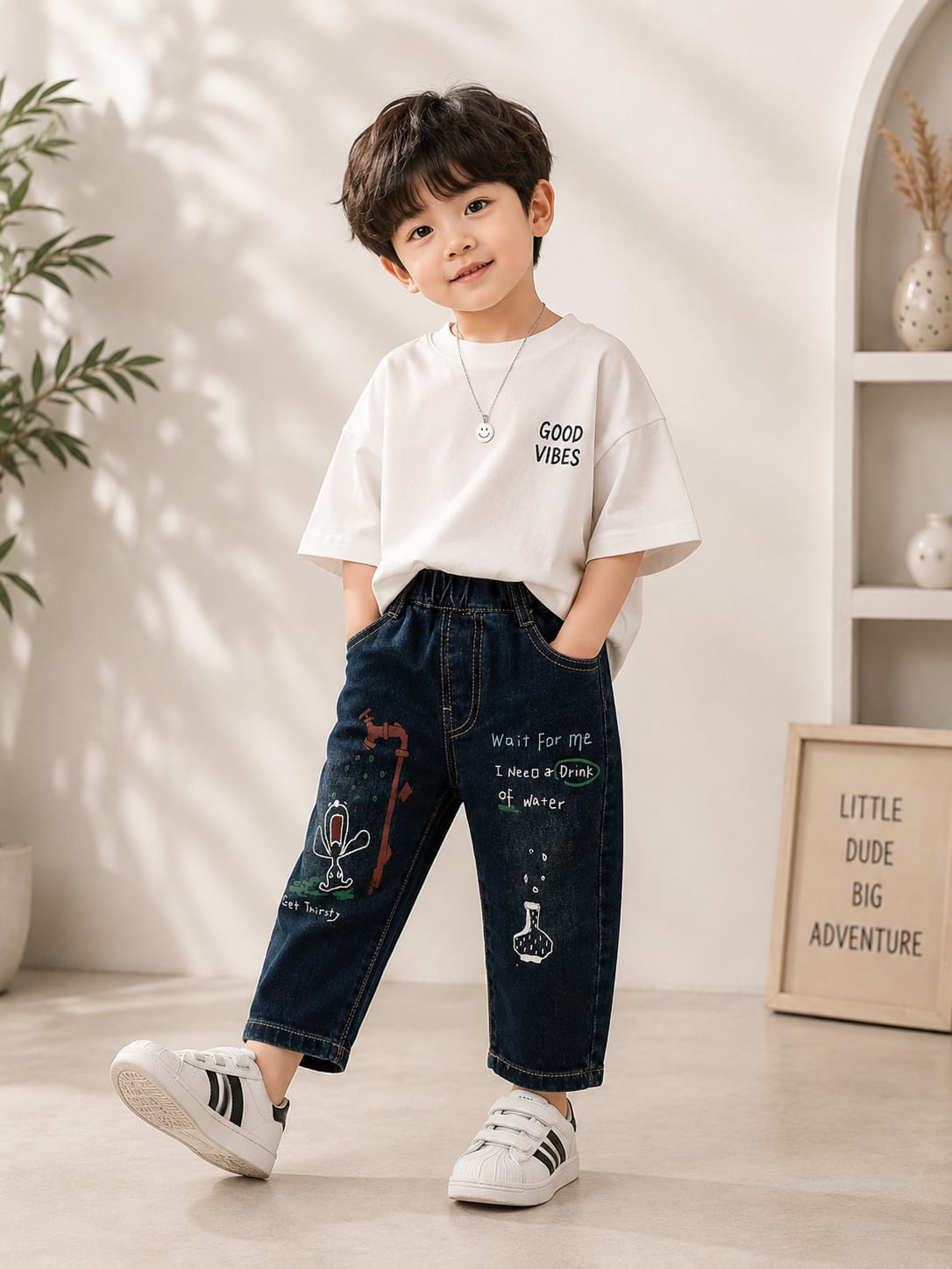 Kids Premium Graphic Print Denim Jeans | Elastic Waist |  | Size 18-26