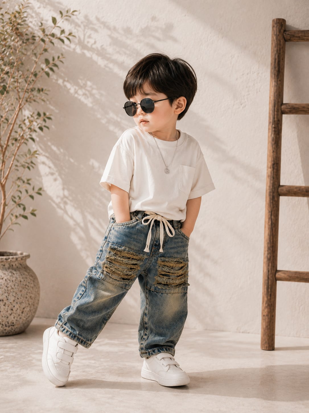 Wanster Baby Boys Ripped Denim Jeans | Premium Soft Denim | Elastic Waist | 6 Months to 3 Years