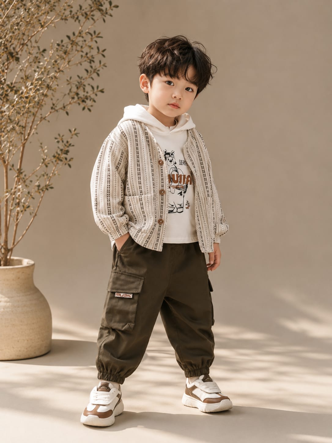 Kids Premium 3-Piece Casual Co-Ord Set | Printed Jacket, Hoodie T-Shirt & Cargo Jogger Pants | Boys | Sizes 18–26