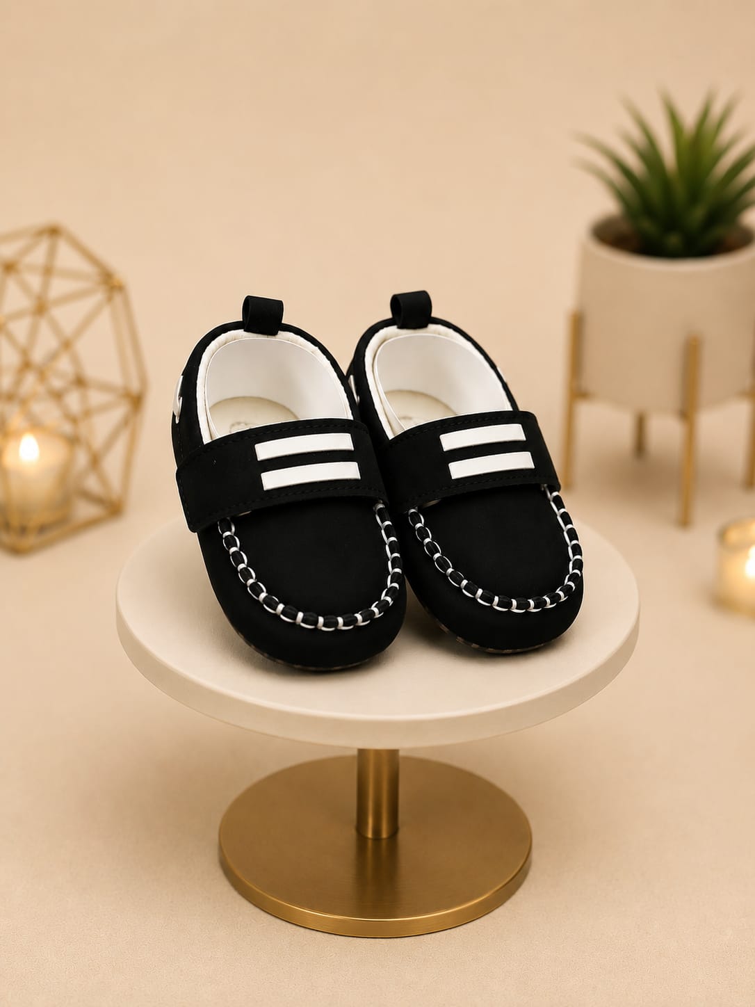 Premium Baby Black Velcro Loafers | Soft Sole First Walker Shoes
