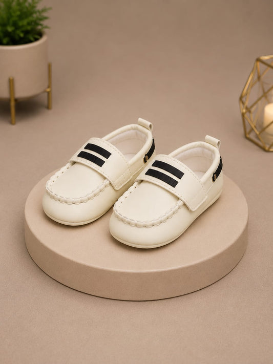 Baby Boys & Girls Soft Sole Casual Loafer Shoes – Cream White | Newborn First Walker Shoes