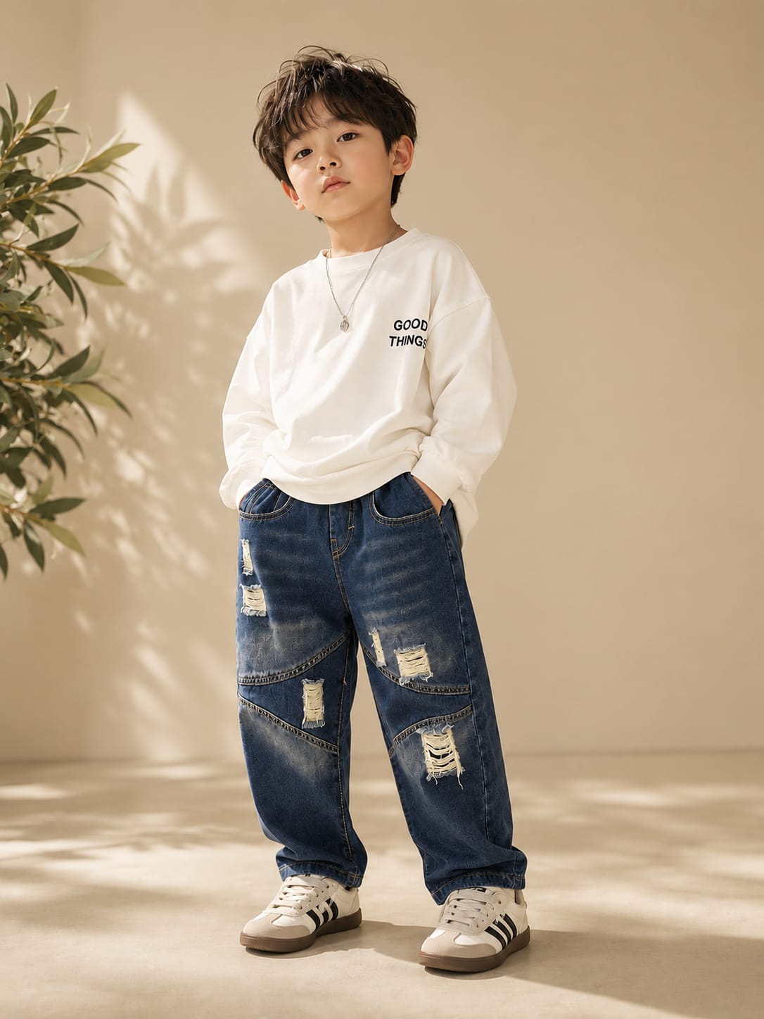 Kids Distressed Wide Leg Denim Jeans | Blue Wash | 6–12 Years