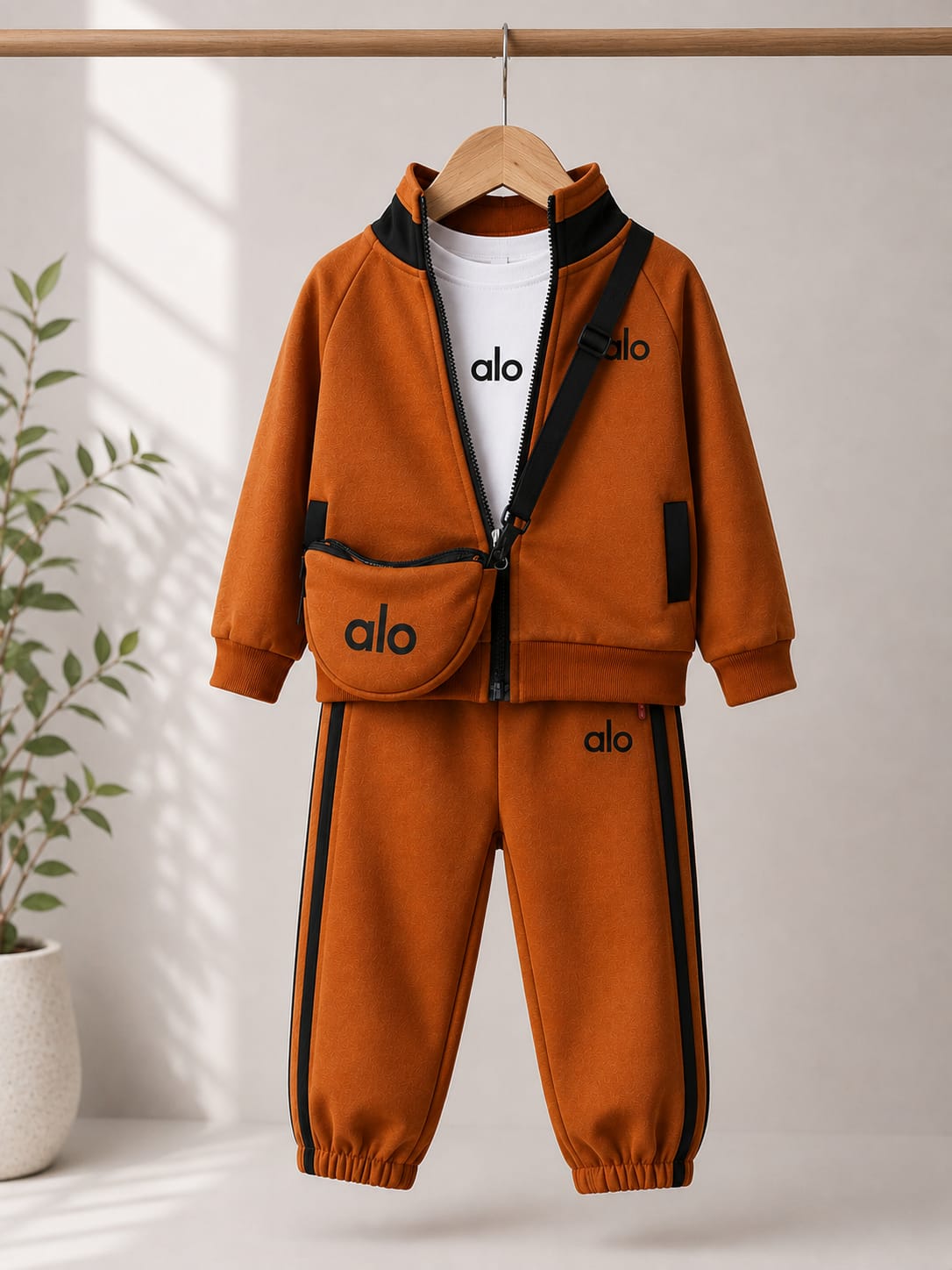Kids Premium 3-Piece Mustard Co-Ord Set with Zipper Jacket, Printed T-Shirt & Matching Sling Bag | Boys | Sizes 18–26