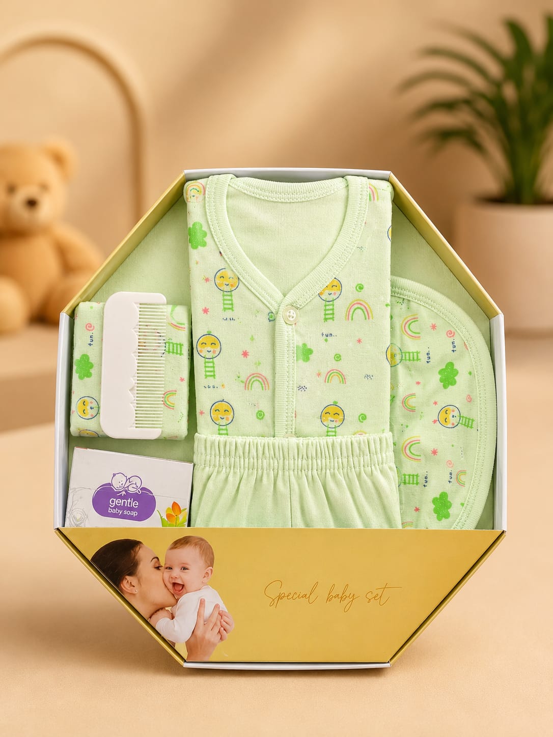 Newborn Baby Gift Set (7 Pcs) | 100% Cotton | Soft & Comfortable | Green