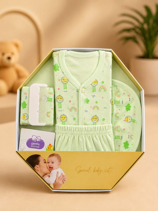 Newborn Baby Gift Set (7 Pcs) | 100% Cotton | Soft & Comfortable | Green