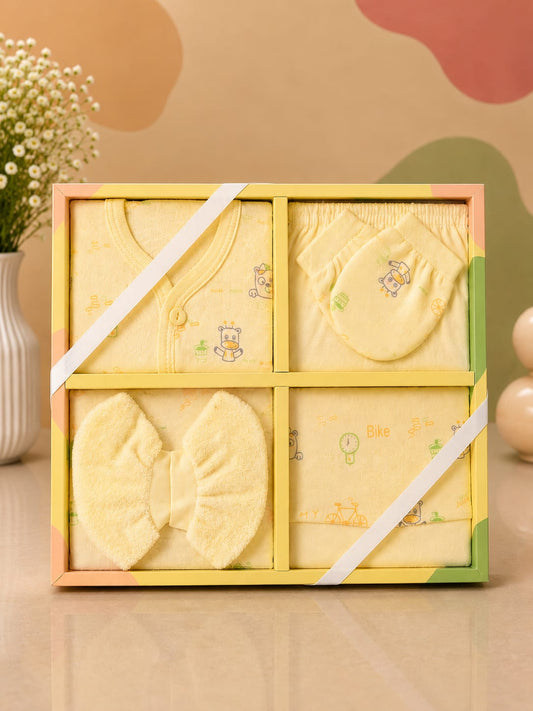 Newborn Baby Premium Gift Set (6 Pcs) | 100% Cotton | Soft & Comfortable | Yellow