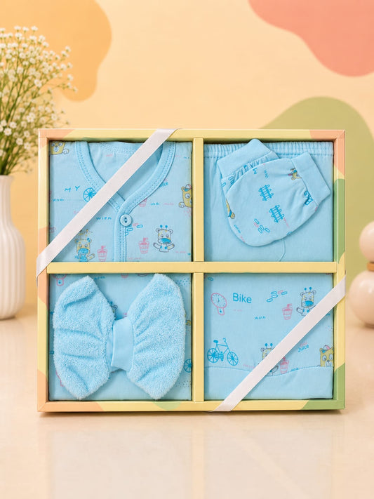 Newborn Baby Premium Gift Set (6 Pcs) | 100% Cotton | Soft & Comfortable | Blue