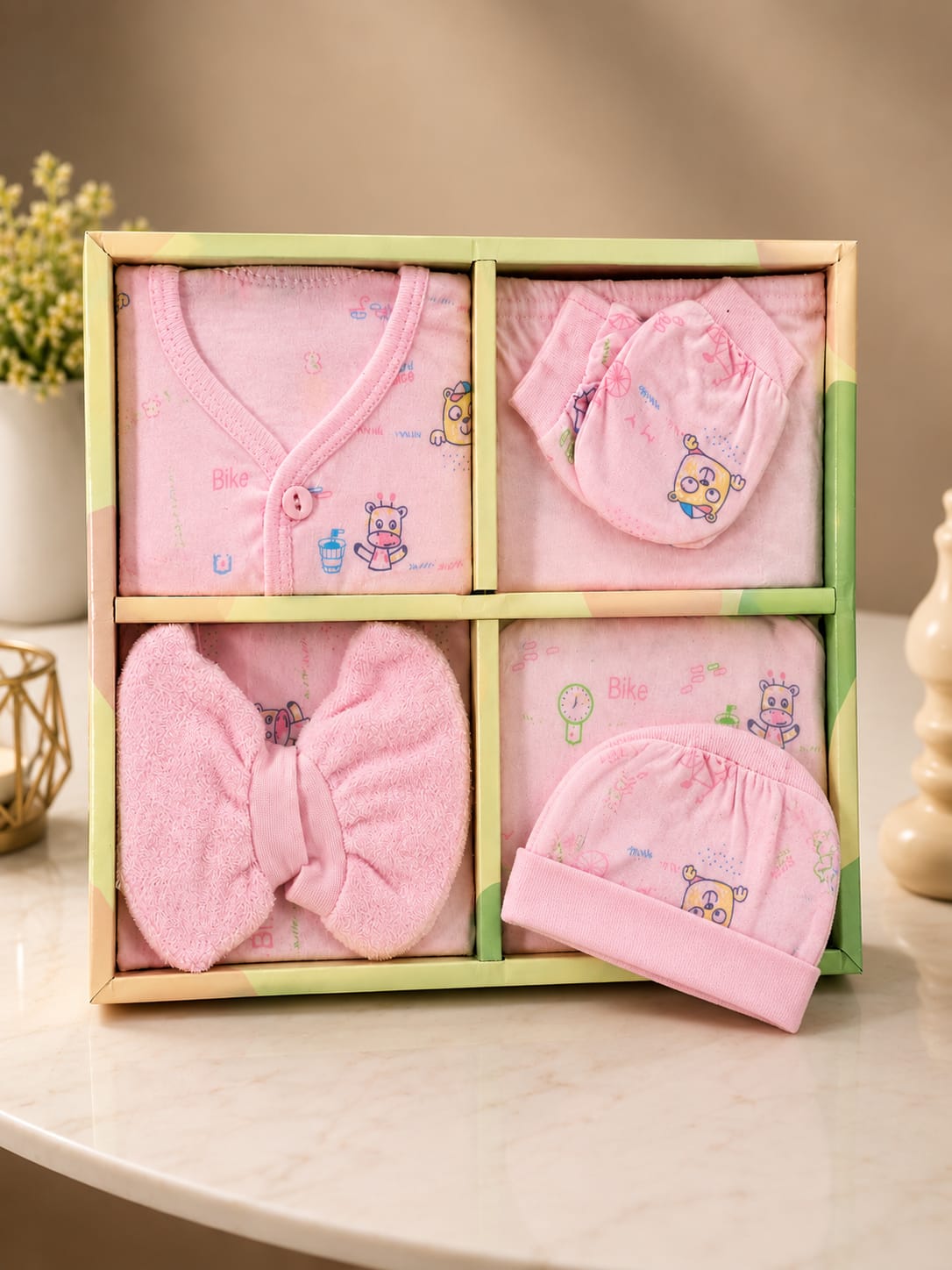 Newborn Baby 6 Pcs Cotton Gift Set – Soft Premium Baby Clothing Essentials | Pink