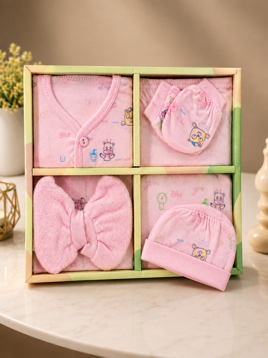 Newborn Baby 6 Pcs Cotton Gift Set – Soft Premium Baby Clothing Essentials | Pink