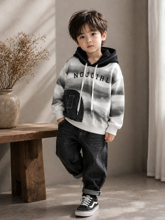 Boys Tie-Dye Hoodie Sweatshirt with Denim Patch | Premium Casual Hooded Sweatshirt | All Season | Sizes 18–26