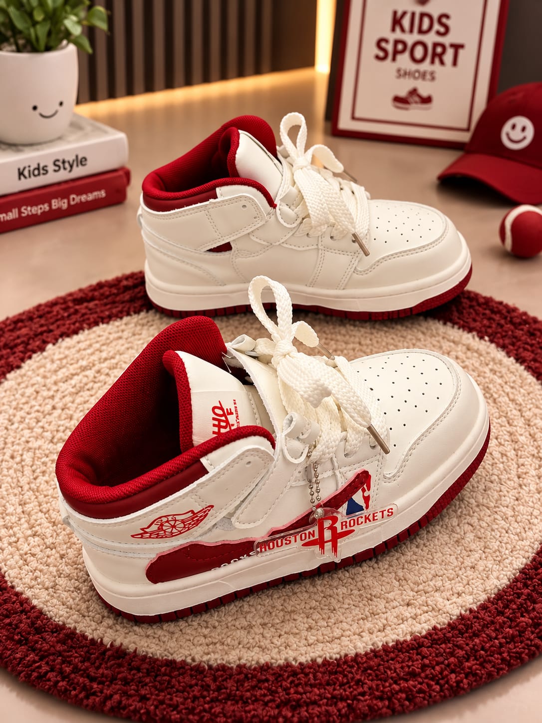 WANSTER Kids High-Top Casual Sneakers | White & Red Sports Shoes | Velcro & Lace Closure | EU Size 32–37