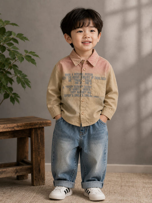 Premium Boys Dual Tone Printed Full Sleeve Cotton Shirt | Casual & Party Wear | Sizes 2–7 Years