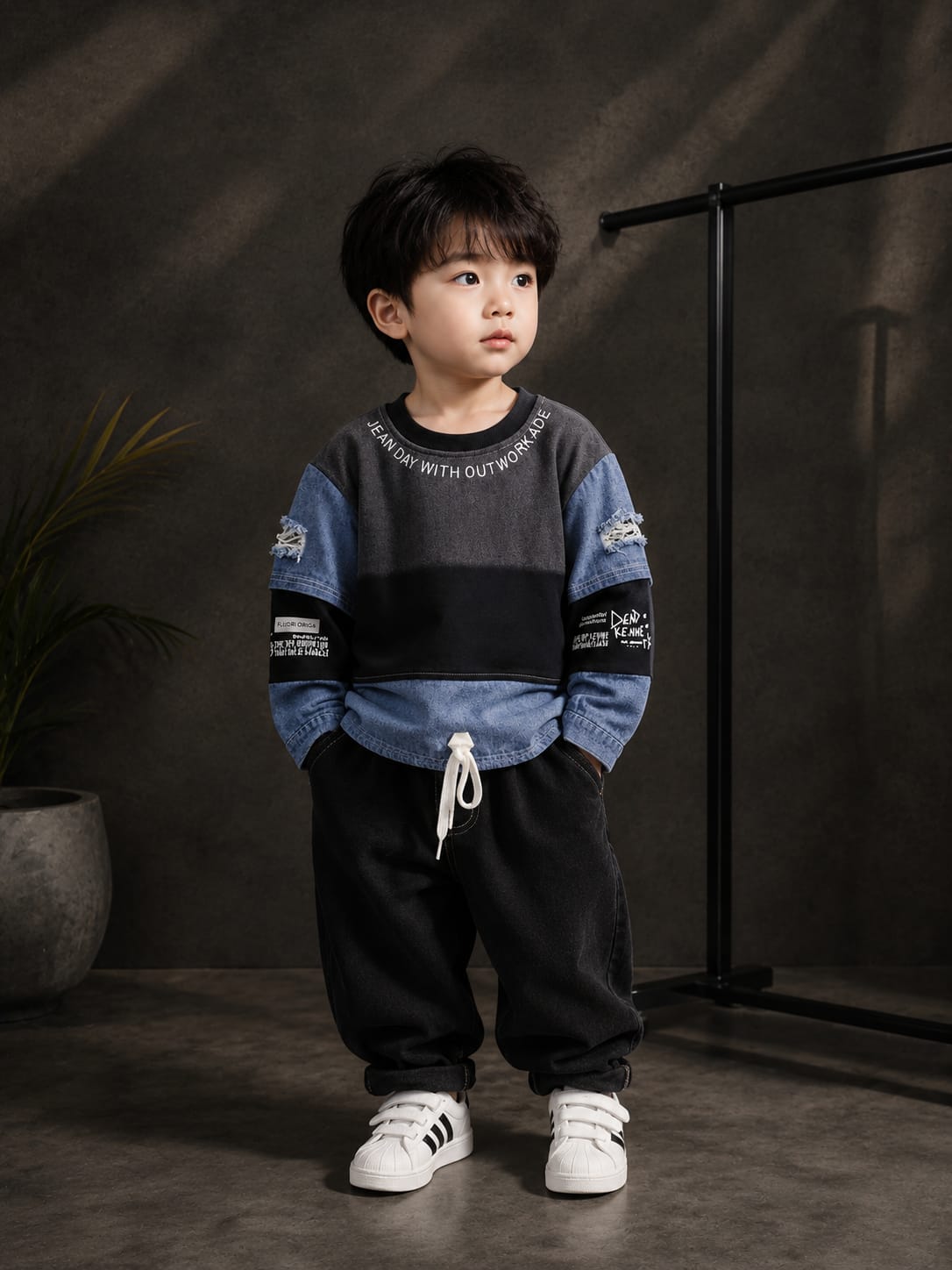 Boys Premium Denim Patchwork All Season Sweatshirt | Casual Full Sleeve Top | Sizes 18–26