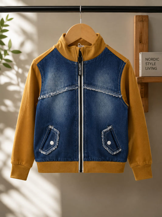 Boys Denim Look Zip-Up Bomber Jacket | Premium Full Sleeve Casual Jacket | All Season | Sizes 18–26