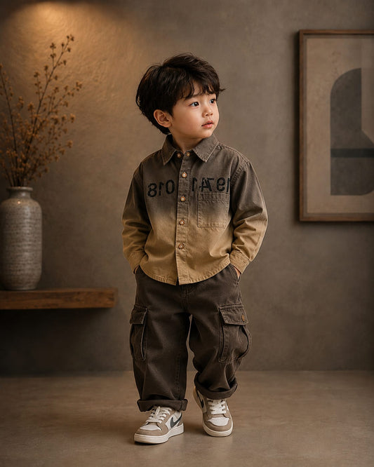Premium Boys Brown & Beige Ombre Cotton Full Sleeve Shirt | Casual & Party Wear | Sizes 2–7 Years