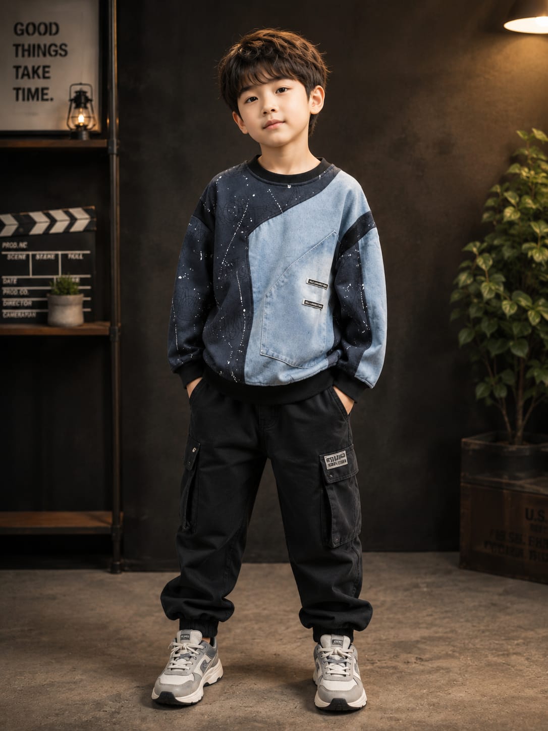 Boys Denim Patchwork Fleece Sweatshirt | Premium Full Sleeve Casual Sweatshirt | 6–12 Years