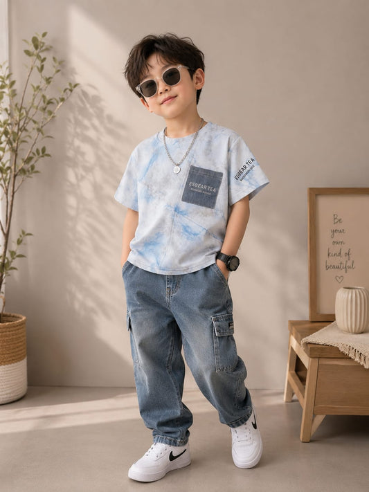 Boys Premium Tie-Dye Printed Half Sleeve Cotton T-Shirt with Pocket Design | Casual Round Neck Tee | All Season Wear (18-26)