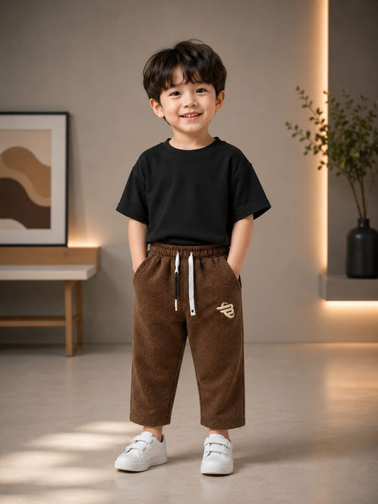 Kids Brown All Season Track Pant | Soft & Comfortable Casual Bottom Wear (Size 18–26)
