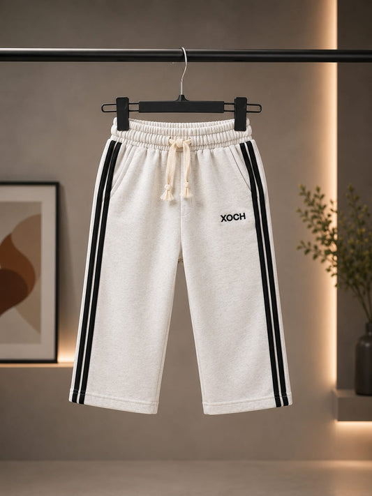 Kids White All Season Side Stripe Track Pant | Soft & Comfortable Casual Bottom Wear (Size 18–26)