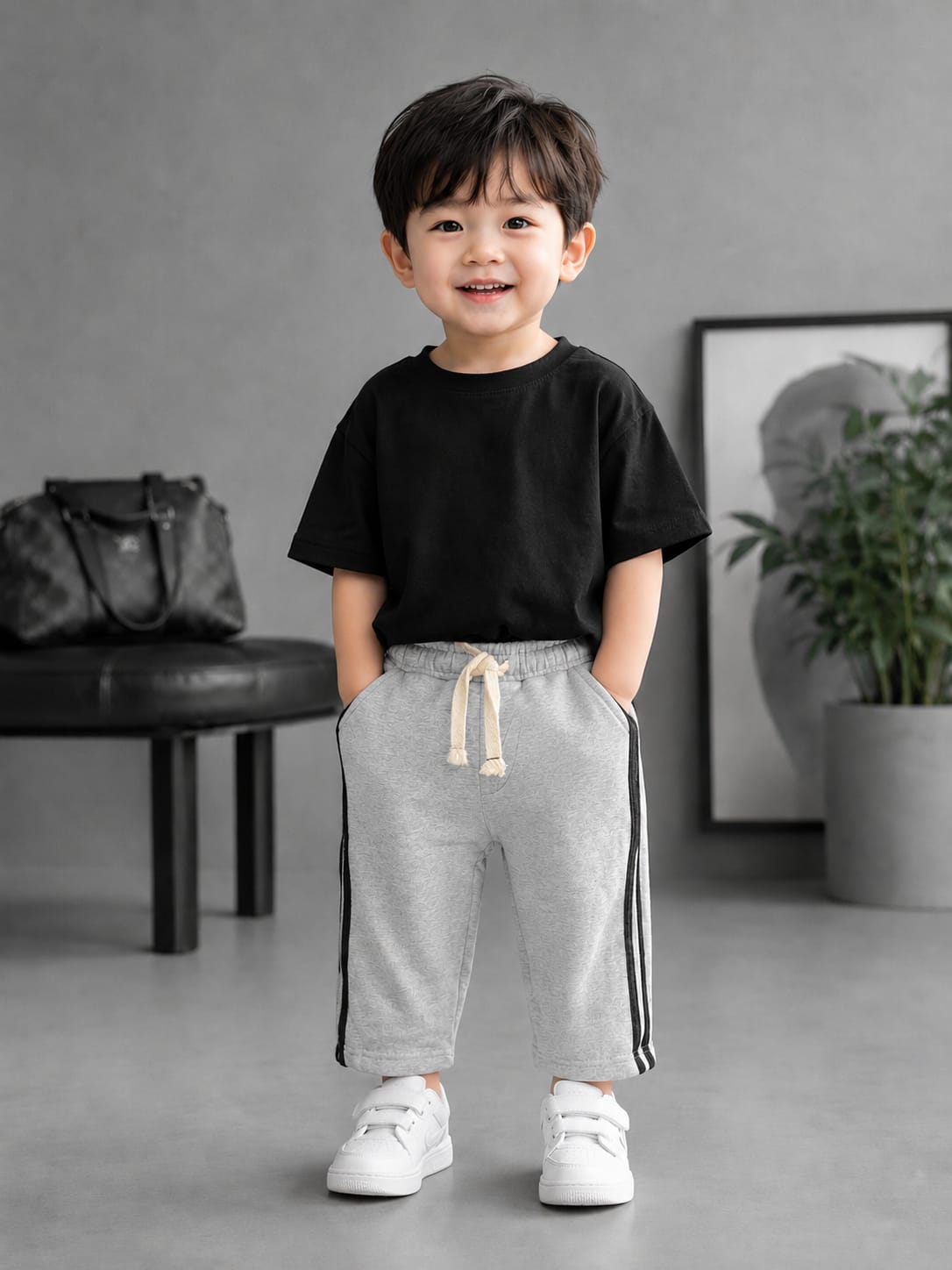 Kids Light Grey All Season Side Stripe Track Pant | Soft & Comfortable Casual Bottom Wear (Size 18–26)