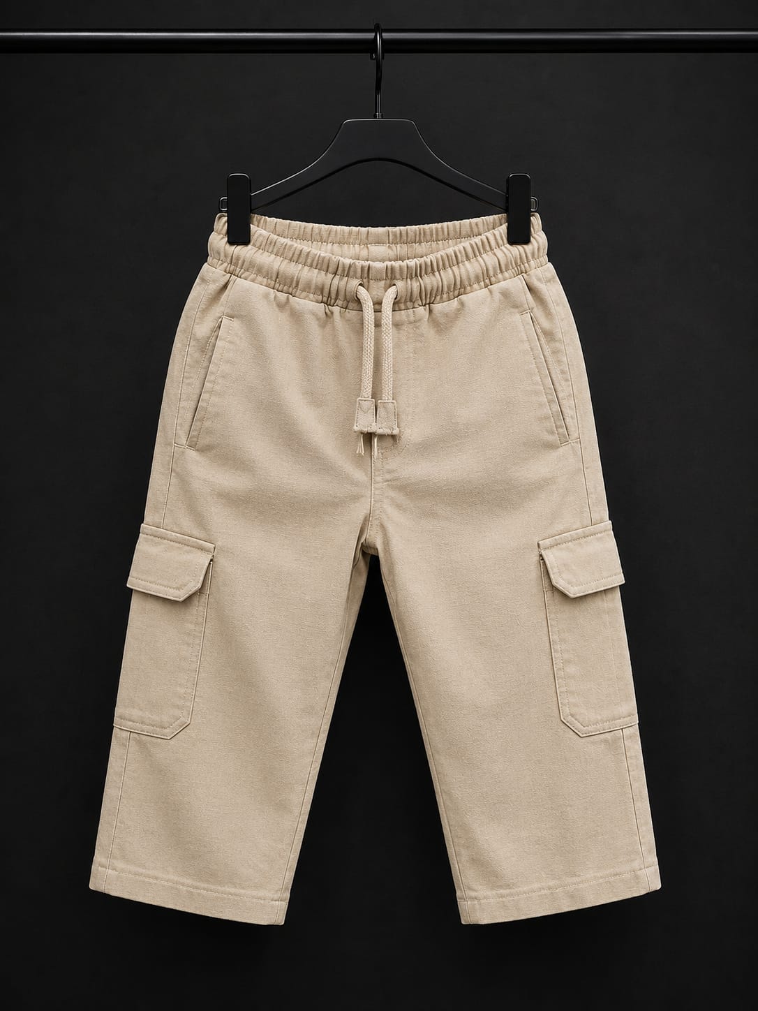 Kids Beige Cargo Track Pant | All Season Soft Cotton Casual Bottom Wear with Cargo Pockets (Size 18–26)