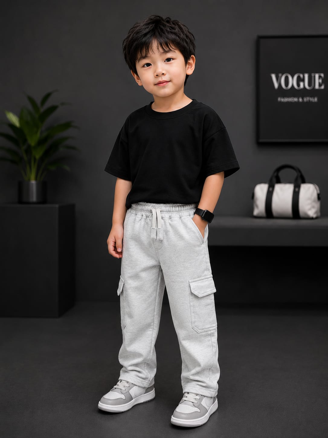 Kids Light Grey Cargo Track Pant | All Season Soft Cotton Casual Bottom Wear with Cargo Pockets (Size 18–26)