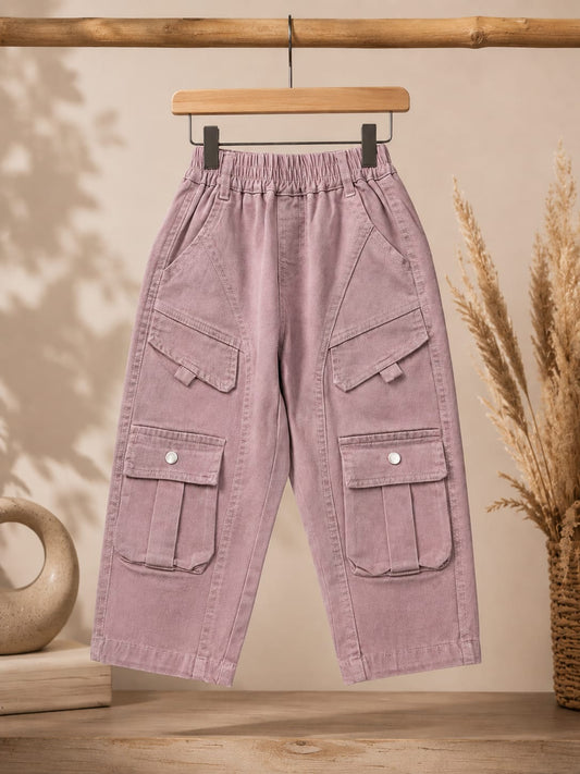 Kids Premium Cargo Pants | Multi Pocket | Elastic Waist | Size 18-26