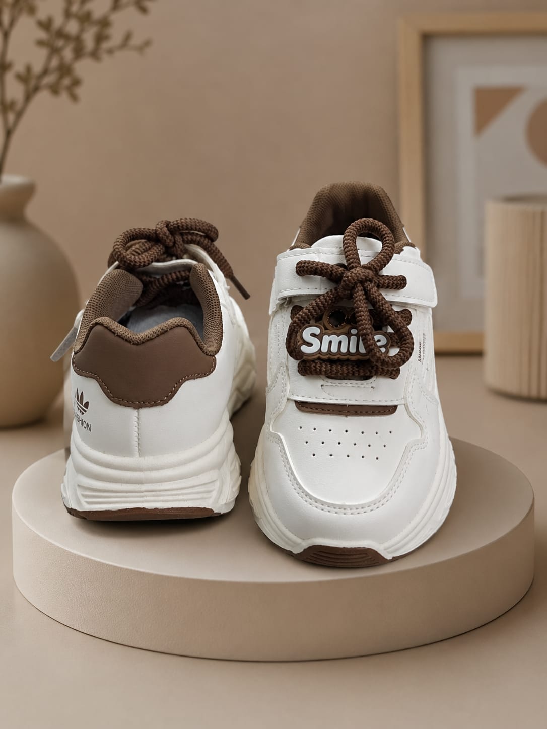Kids Premium Casual Sneakers | White & Brown Sports Shoes (EU 32–37)