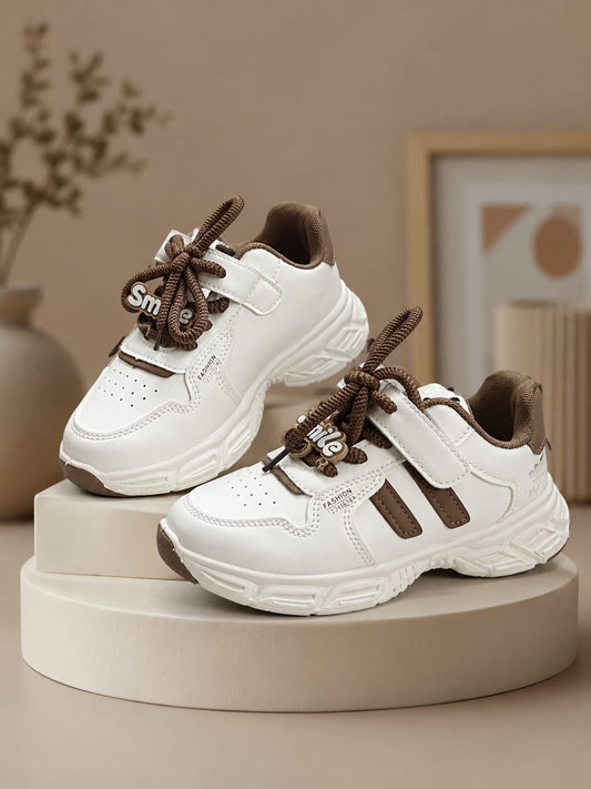 Kids Premium Casual Sneakers | White & Brown Sports Shoes (EU 32–37)