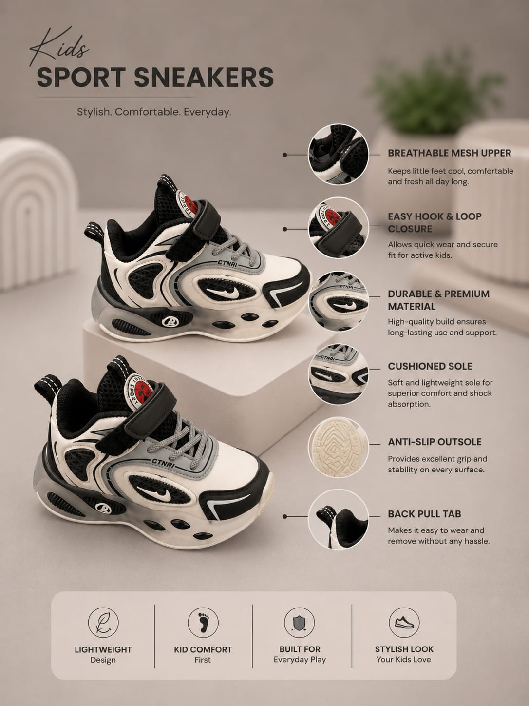 Kids Sport Sneakers | Lightweight Casual Shoes for Boys & Girls (EU 32–37)