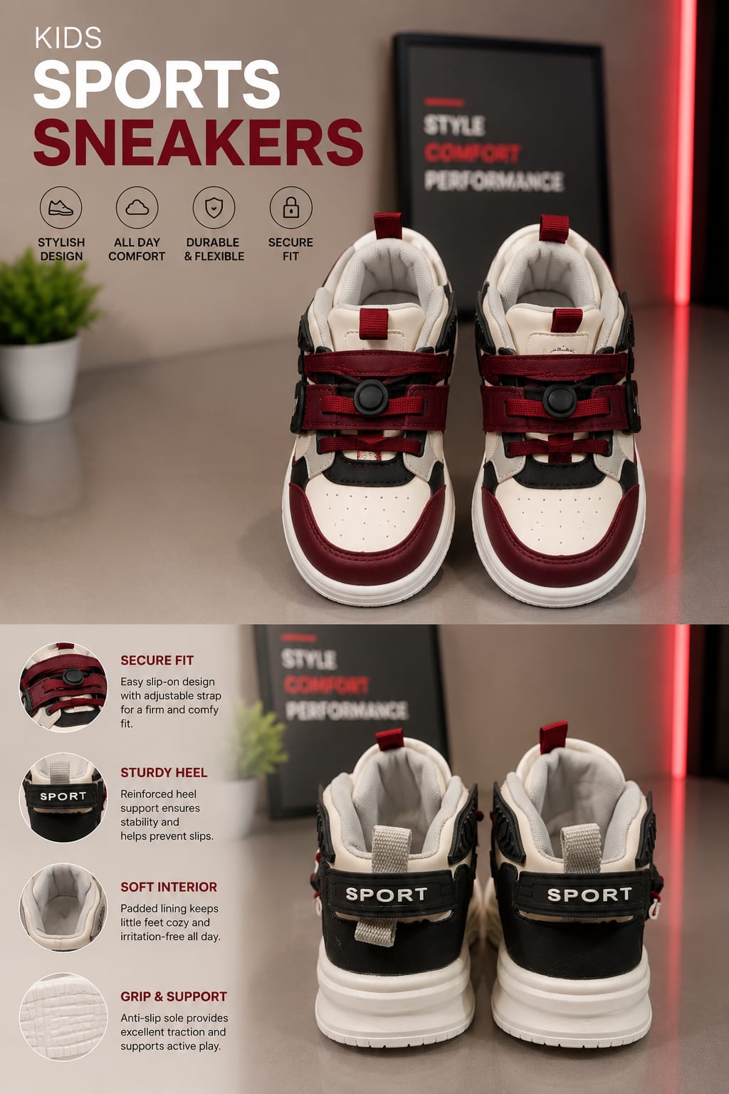 Kids Sport Sneakers | Premium Casual Shoes for Boys & Girls (EU 31–36)