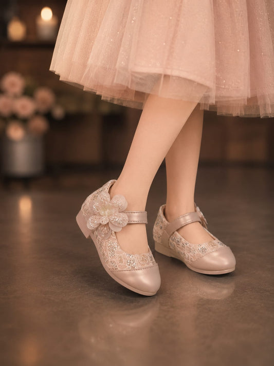 Girls Glitter Flower Party Shoes | Stylish Princess Dress Shoes for Girls (EU 21–25)
