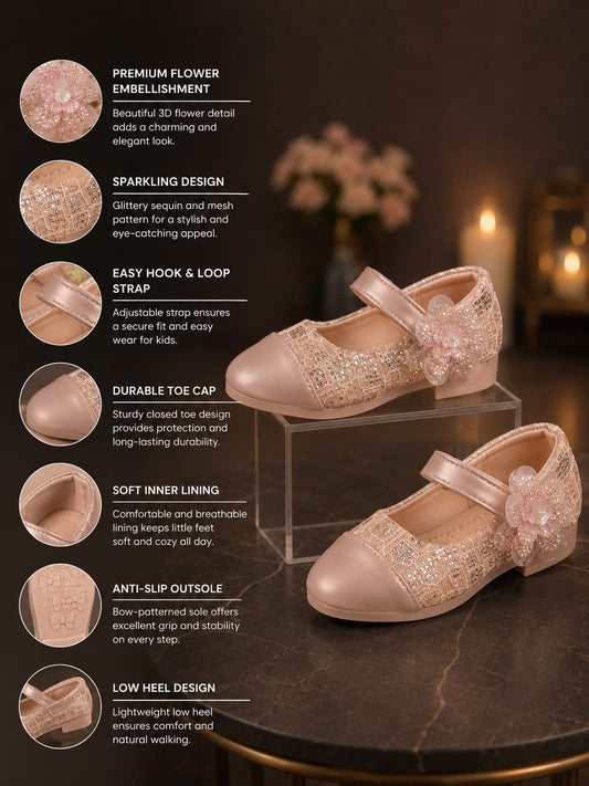 Girls Glitter Flower Party Shoes | Stylish Princess Dress Shoes for Girls (EU 21–25)