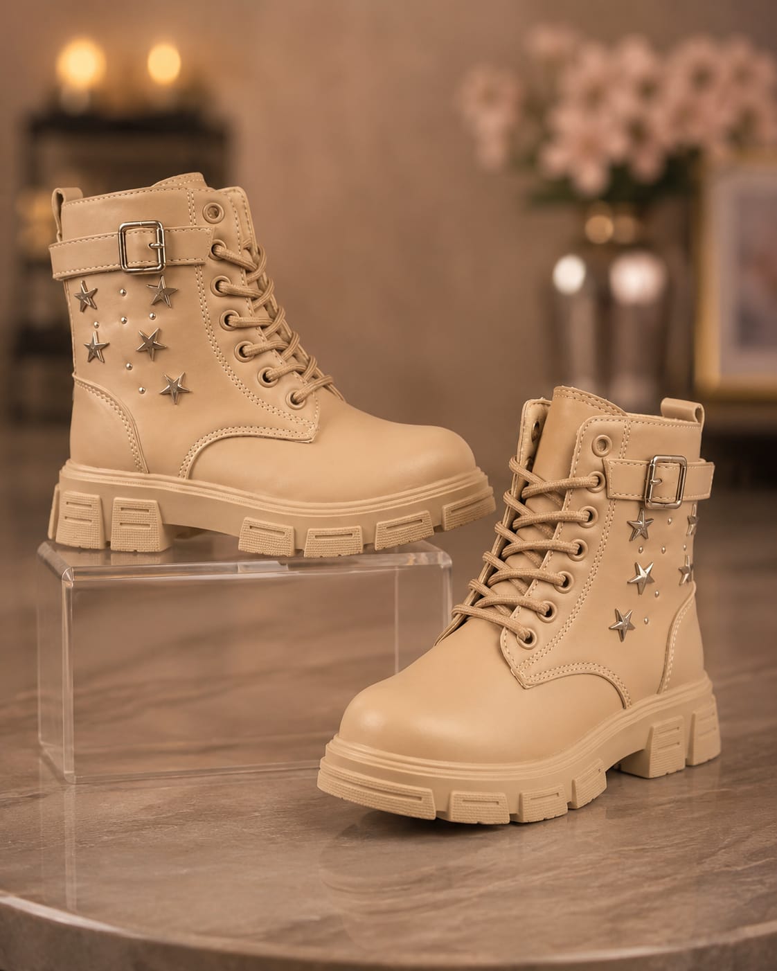 Girls Star Stud Combat Boots | Stylish Chunky Ankle Boots for Girls (EU 31–36)