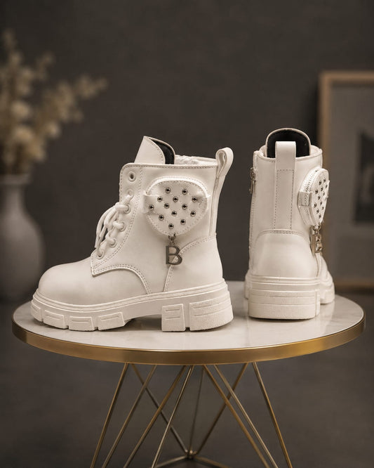 Girls Heart Pocket Combat Boots | Stylish Zip-Up Ankle Boots for Girls (EU 26–37)