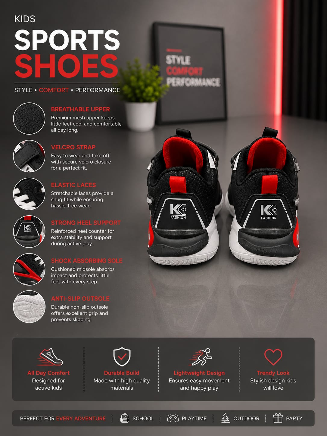 Kids Sports Running Shoes | Stylish Athletic Sneakers for Boys & Girls (EU 32–37)