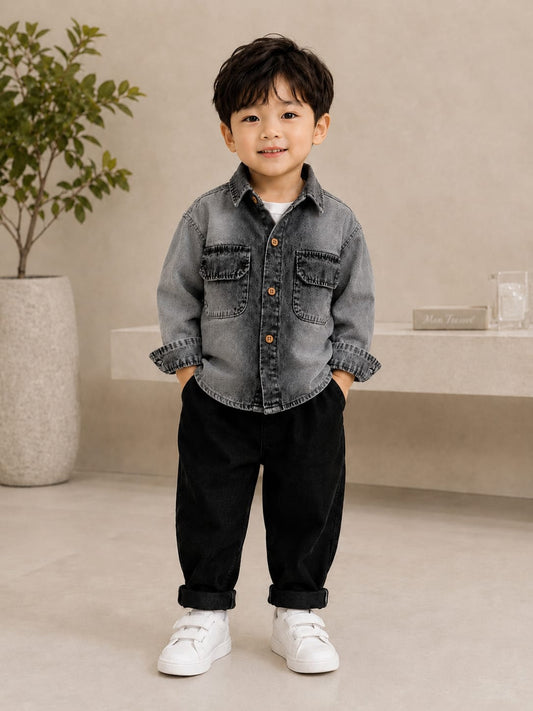 Premium Boys Washed Denim Full Sleeve Shirt | Classic Casual Denim Shirt | Sizes 2–7 Years