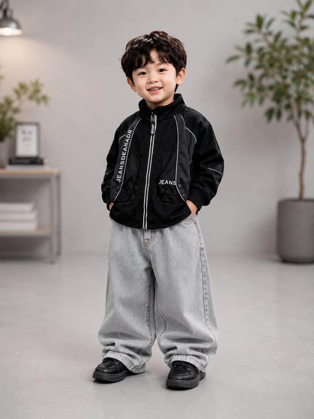 Kids Black Zip-Up Bomber Jacket | Premium Casual Jacket for Boys | Full Sleeve | Size 18–26