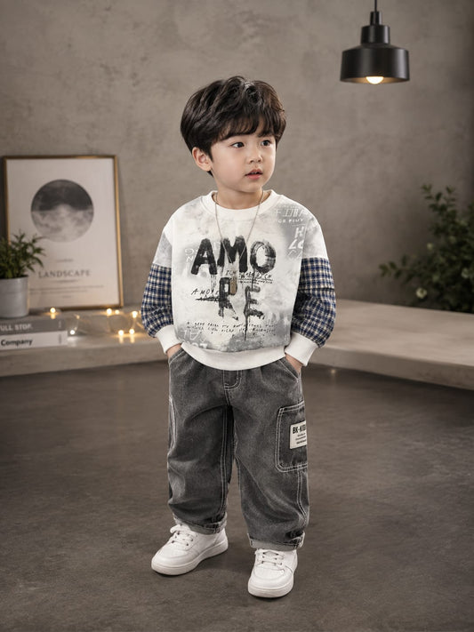 Kids White Graphic Print Full Sleeve Sweatshirt | Premium Casual Wear for Boys | Size 18–26