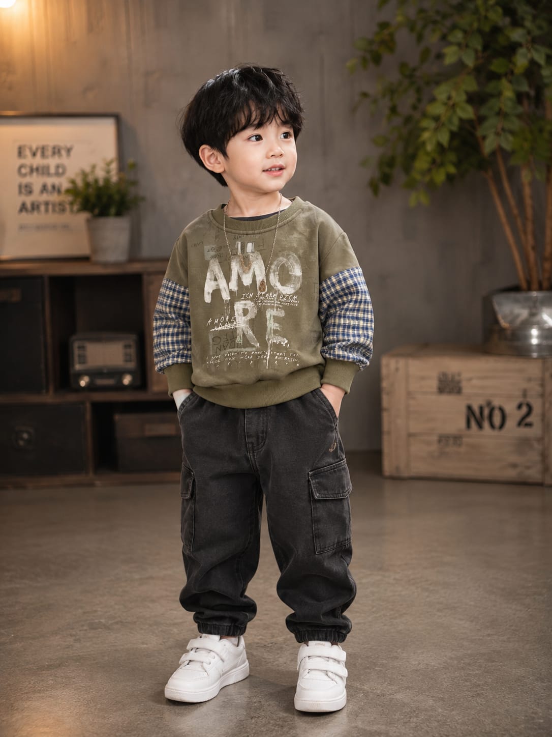 Kids Olive Green Graphic Print Full Sleeve Sweatshirt | Premium Casual Wear for Boys | Size 18–26: