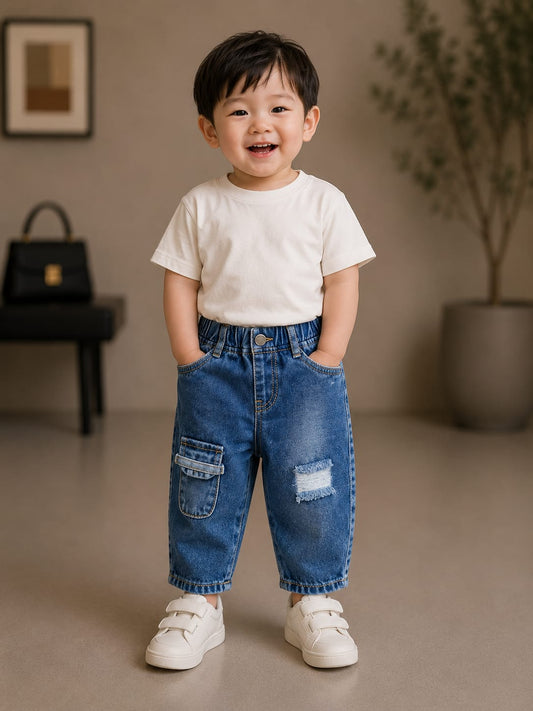 WANSTER Premium Baby Boys Denim Jeans | Soft Stretch Casual Blue Jeans | Size 6 Months–3 Years