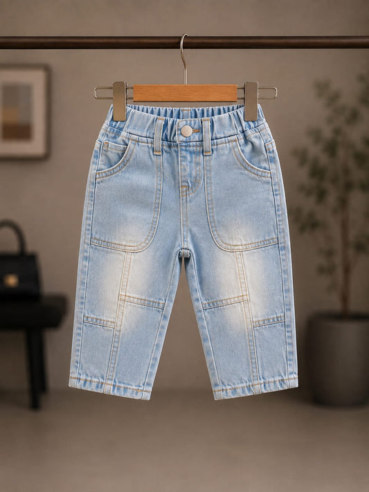 WANSTER Premium Baby Boys Light Wash Denim Jeans | Soft Stretch Casual Kids Jeans | Size 6 Months–3 Years