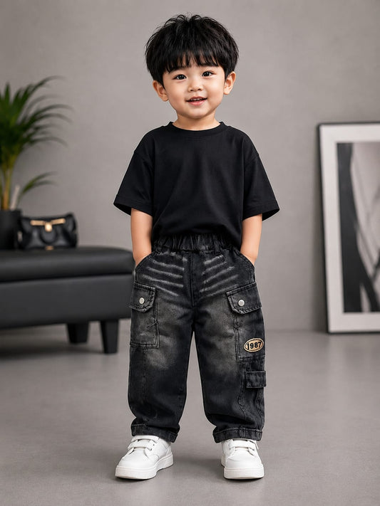 Premium Kids Black Denim Jeans | Stylish Multi-Pocket Casual Jeans | Size 18–26