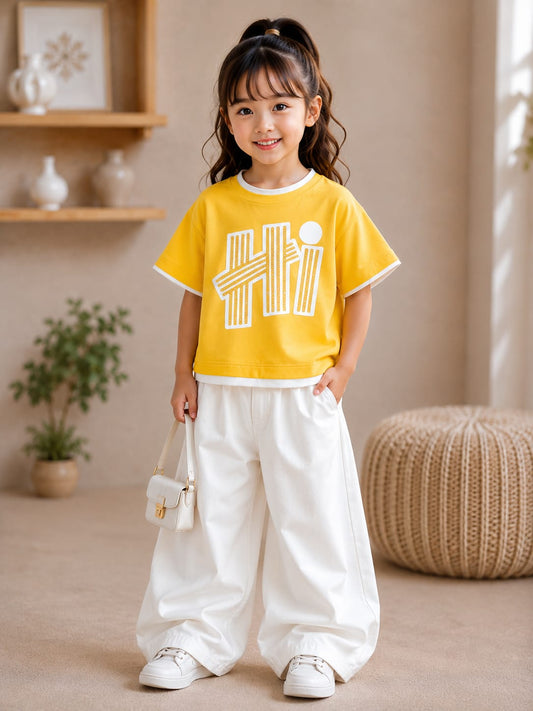 Girls Mustard Yellow Graphic T-Shirt