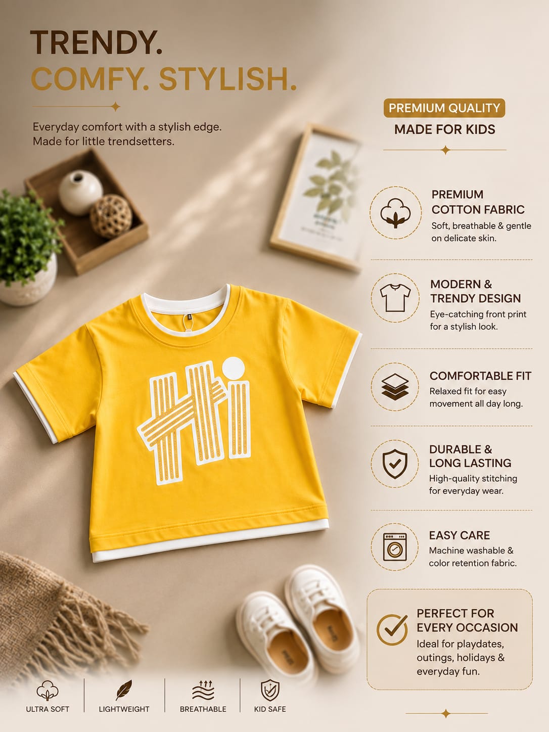 Girls Mustard Yellow Graphic T-Shirt