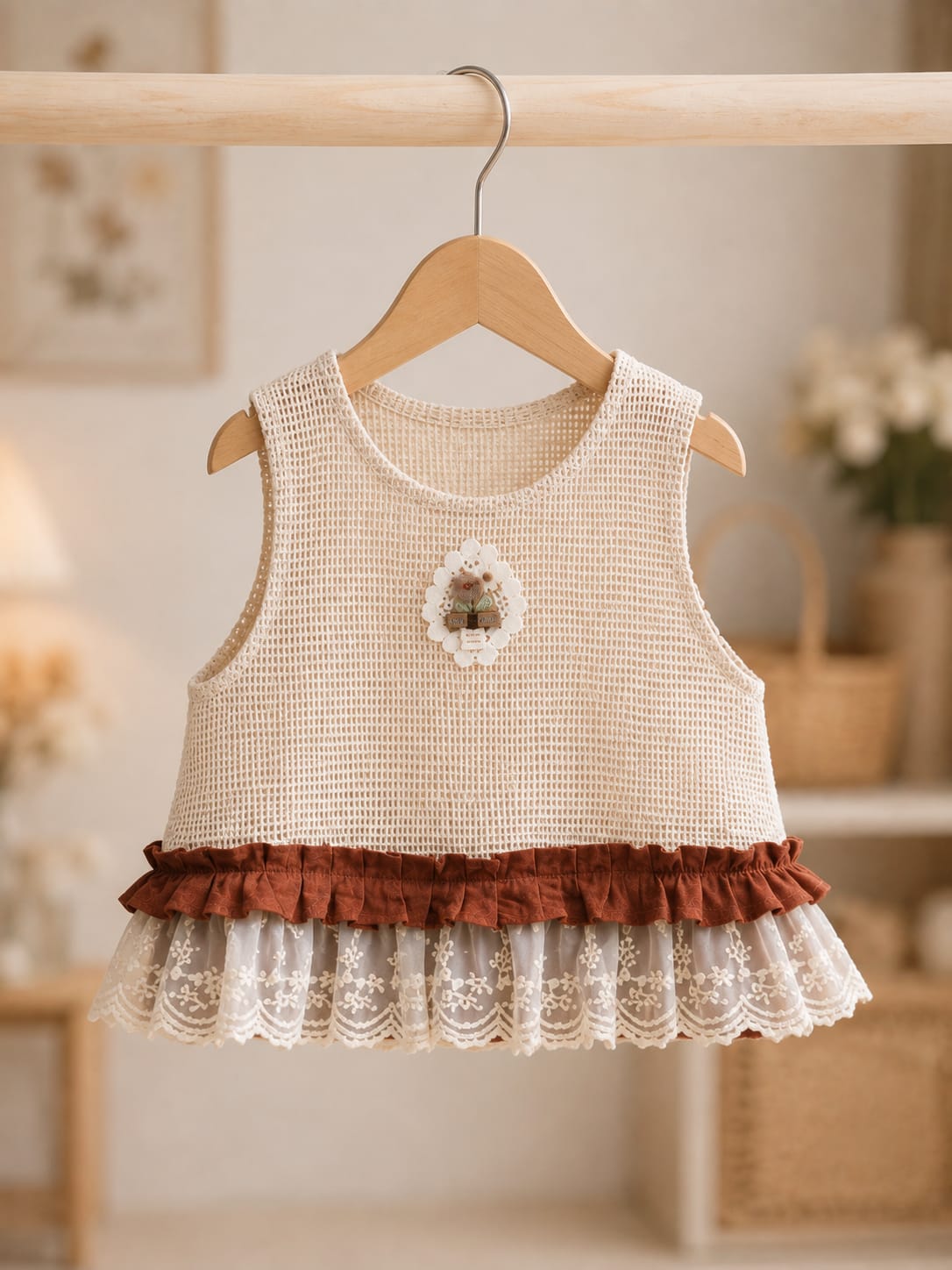 Girls Brown Lace Layered Co-Ord Set