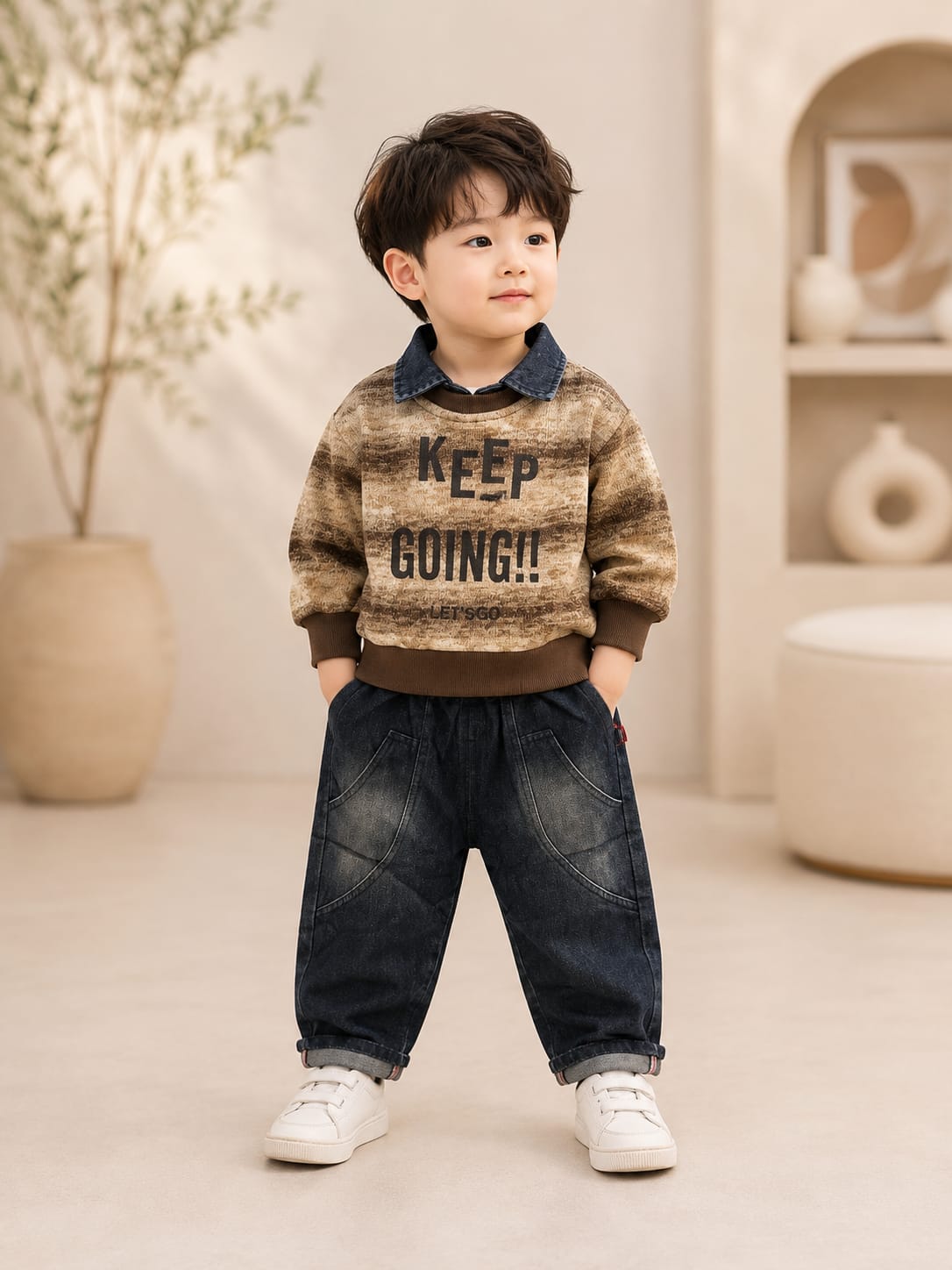 Boys Printed Sweatshirt & Baggy Jeans Co-ord Set | Size 18–26