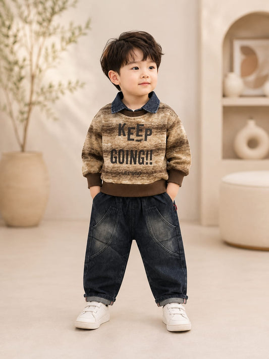 Boys Printed Sweatshirt & Baggy Jeans Co-ord Set | Size 18–26